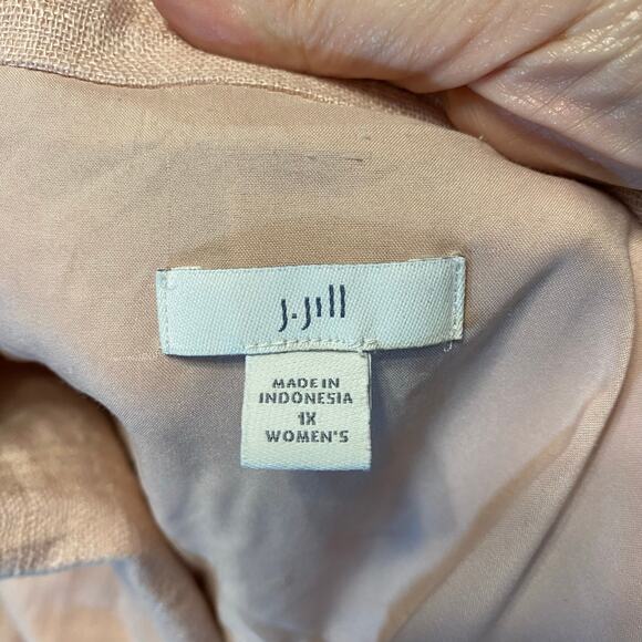 J. Jill Linen Blend Long Blazer Light Pink Roll tab Sleeve Jacket 1X open front - Picture 3 of 8